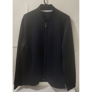 Perry Ellis Men's Light Weight,quilted Line Full Zipper  Jacket Navy Blue Size L